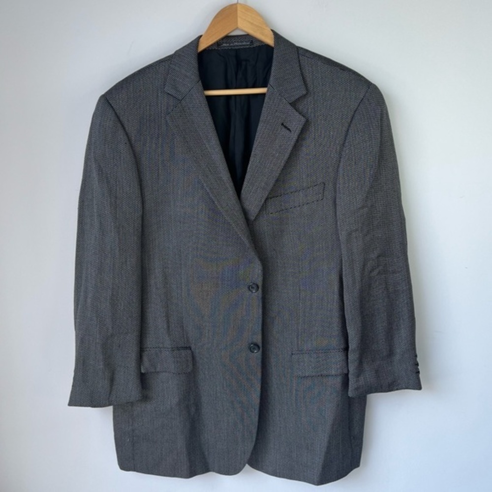 Ermenegildo Zegna Jacket XXL EU 56R Black White Blazer Wool Silk Soft Chest 44”